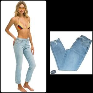 Aviator Natiom Womens MID RISE SLIM Raw Hem SURFER Denim JEAN - SUPER LIGHT